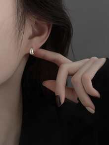 1pair INS Style and Versatile S925 Smooth Sterling Silver Droplet Circle Earrings for Women for Party Daily Wear - Silver - View 3