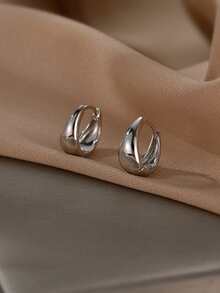 1pair INS Style and Versatile S925 Smooth Sterling Silver Droplet Circle Earrings for Women for Party Daily Wear - Silver - View 4