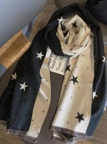 Pañuelo negro de moda de mujeres con grande con pequeño estrellas, cálido vida suministrar - Negro - Ver 1