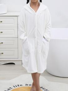 Children's Large Size White Bathrobe - White - View 10