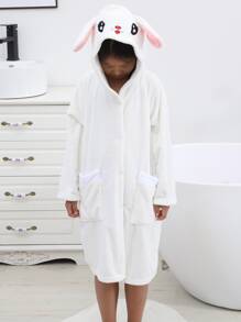 Children's Large Size White Bathrobe - White - View 3
