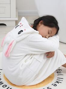 Children's Large Size White Bathrobe - White - View 7