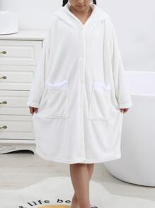Children's Large Size White Bathrobe - White - View 2