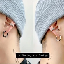 4 Cặp khuyên tai kẹp cho nam không xỏ khuyên tai, khuyên tai tròn bằng thép không gỉ, màu đen, bạc - Bộ kẹp tai 4 cặp - Xem 2