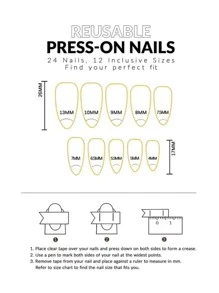 Juego De 48 Uñas Postizas De Moda De Estilo Simple Con Forma De Gota De Agua De Longitud Media (2 Cajas) Que Incluyen Blanco, Estilo Francés, Flores Pequeñas, Hojas Verdes, Hojas Verde Oscuro, Líneas Doradas, Acabado Mate, Ideal Para Fiestas, Bailes, Uso Diario - Multicolor - Ver 5