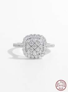 1只豪華優雅的925銀戒指,採用方形人工設計,是女性約會、派對和日常服裝的完美選擇,是表現魅力婚禮訂婚新娘珠寶的絕佳禮物 - 銀色 - 查看 2