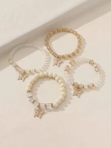 4入組波西米亞水晶玻璃蝴蝶吊墜手鍊,甜美可愛風格,適合女士佩戴