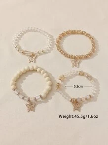 4入組波西米亞水晶玻璃蝴蝶吊墜手鍊,甜美可愛風格,適合女士佩戴