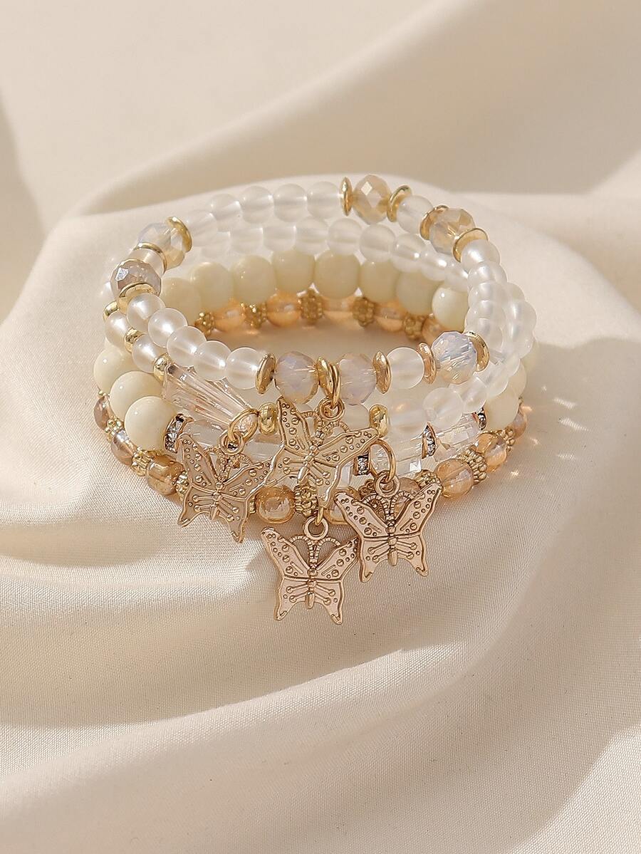 4入組波西米亞水晶玻璃蝴蝶吊墜手鍊,甜美可愛風格,適合女士佩戴