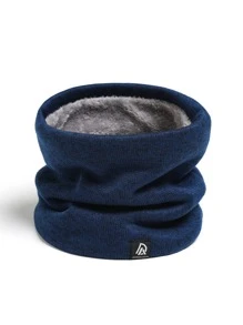 1pc Unisex Winter Thickened Neck Warmer Scarf Knitted Neck Gaiter For Cold Protection - Navy Blue - View 1