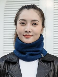 1pc Unisex Winter Thickened Neck Warmer Scarf Knitted Neck Gaiter For Cold Protection - Navy Blue - View 3