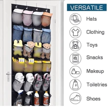 1pc  Over The Door Shoe Organizer Hanging Closet Holder Hanger Storage Bag Rack With 24 Large Mesh Pockets - Black - View 2