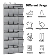 1pc  Over The Door Shoe Organizer Hanging Closet Holder Hanger Storage Bag Rack With 24 Large Mesh Pockets - Grey - View 3