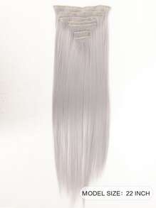 Extensiones de cabello con clip 7 piezas, rizadas, 22" 145G, largas, sintéticas, para clip en el cabello de mujeres, negro ceniza natural, para uso diario y fiestas de Halloween - Gris Claro - Ver 2