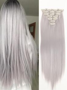 Extensiones de cabello con clip 7 piezas, rizadas, 22" 145G, largas, sintéticas, para clip en el cabello de mujeres, negro ceniza natural, para uso diario y fiestas de Halloween - Gris Claro - Ver 1