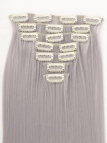 Extensiones de cabello con clip 7 piezas, rizadas, 22" 145G, largas, sintéticas, para clip en el cabello de mujeres, negro ceniza natural, para uso diario y fiestas de Halloween - Gris Claro - Ver 3