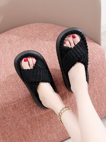 Hàng Mới Về Màu Đen Phong Cách Đơn Giản Nữ Thu Đông Dép Đi Trong Nhà Có Quai Đeo Chéo Và Đáy Lanh, Mềm Mại Và Thoải Mái - màu đen - Xem 3