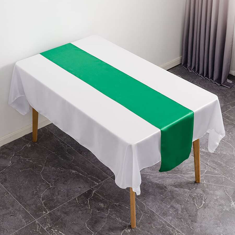 1pc Solid Green Table Runner For Hotel Wedding Festival Decoration, Polyester Satin Tea Table Cloth Cover For Reception-Grade - Green - View 1