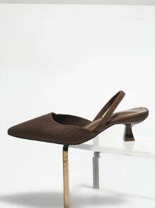 時尚新款指尖高跟鞋,後面帶有彈性皮帶 - 棕色 - 查看 2