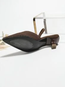 時尚新款指尖高跟鞋,後面帶有彈性皮帶 - 棕色 - 查看 3