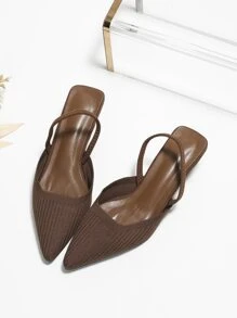 時尚新款指尖高跟鞋,後面帶有彈性皮帶 - 棕色 - 查看 5