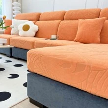 1入組防水浮雕荷花圖案沙發座椅套,高彈性聚酯纖維沙發套,適用於單人座、2/3/4人座、l型、s/m背部,防止髒污、貓爪裂損,沙發套 - 橘色 - 查看 6