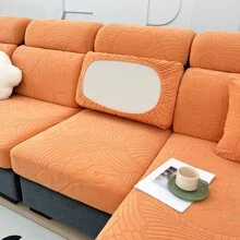 1入組防水浮雕荷花圖案沙發座椅套,高彈性聚酯纖維沙發套,適用於單人座、2/3/4人座、l型、s/m背部,防止髒污、貓爪裂損,沙發套 - 橘色 - 查看 9