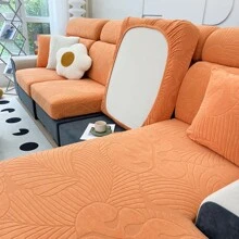 1入組防水浮雕荷花圖案沙發座椅套,高彈性聚酯纖維沙發套,適用於單人座、2/3/4人座、l型、s/m背部,防止髒污、貓爪裂損,沙發套 - 橘色 - 查看 10