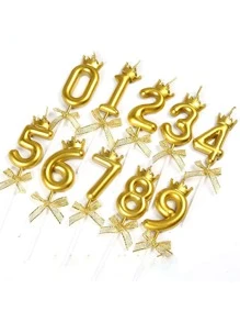 1 件金色数字蜡烛，带皇冠和蝴蝶结装饰，用于生日蛋糕装饰，0-9 数字， - 金色 - 查看 3