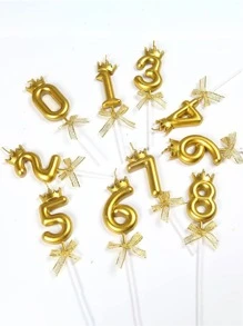 1 件金色数字蜡烛，带皇冠和蝴蝶结装饰，用于生日蛋糕装饰，0-9 数字， - 金色 - 查看 4