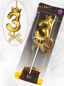 1 件金色数字蜡烛，带皇冠和蝴蝶结装饰，用于生日蛋糕装饰，0-9 数字， - 金色 - 查看 9