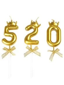 1 件金色数字蜡烛，带皇冠和蝴蝶结装饰，用于生日蛋糕装饰，0-9 数字， - 金色 - 查看 5