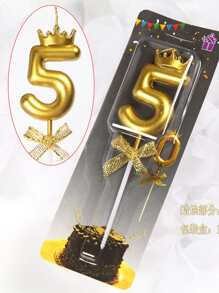 1 件金色数字蜡烛，带皇冠和蝴蝶结装饰，用于生日蛋糕装饰，0-9 数字， - 金色 - 查看 10