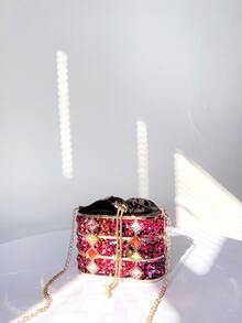 Khung kim loại & Long lanh & Đồ trang trí Rhinestone Tối Túi xach tay , Hoàn hảo Đối với Các bữa tiệc - Màu Hồng Tươi - Xem 4