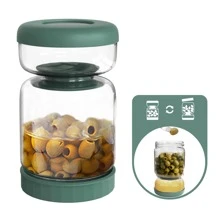 Luvan 34oz Glass Pickles Jar With Lid Strainer Flip Wet And Dry Kimchi Jug Airtight Kimchi Separator For Olives Jalapenos Cucumber Beets Leakproof Kitchen Storage Dashwasher Safe 1000ml - 墨綠色 - 查看 8