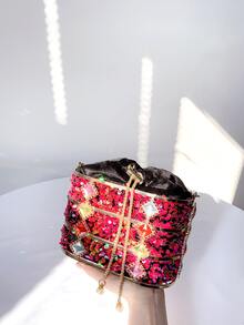 Khung kim loại & Long lanh & Đồ trang trí Rhinestone Tối Túi xach tay , Hoàn hảo Đối với Các bữa tiệc - Màu Hồng Tươi - Xem 5