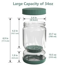 Luvan 34oz Glass Pickles Jar With Lid Strainer Flip Wet And Dry Kimchi Jug Airtight Kimchi Separator For Olives Jalapenos Cucumber Beets Leakproof Kitchen Storage Dashwasher Safe 1000ml - 墨綠色 - 查看 5