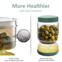 Luvan 34oz Glass Pickles Jar With Lid Strainer Flip Wet And Dry Kimchi Jug Airtight Kimchi Separator For Olives Jalapenos Cucumber Beets Leakproof Kitchen Storage Dashwasher Safe 1000ml - 墨綠色 - 查看 2