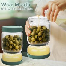 Luvan 34oz Glass Pickles Jar With Lid Strainer Flip Wet And Dry Kimchi Jug Airtight Kimchi Separator For Olives Jalapenos Cucumber Beets Leakproof Kitchen Storage Dashwasher Safe 1000ml - 墨綠色 - 查看 4