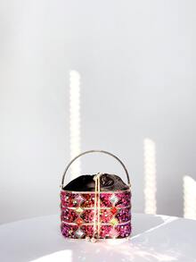 Khung kim loại & Long lanh & Đồ trang trí Rhinestone Tối Túi xach tay , Hoàn hảo Đối với Các bữa tiệc - Màu Hồng Tươi - Xem 2