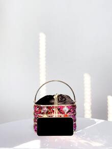 Khung kim loại & Long lanh & Đồ trang trí Rhinestone Tối Túi xach tay , Hoàn hảo Đối với Các bữa tiệc - Màu Hồng Tươi - Xem 10