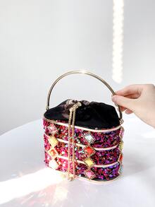 Khung kim loại & Long lanh & Đồ trang trí Rhinestone Tối Túi xach tay , Hoàn hảo Đối với Các bữa tiệc - Màu Hồng Tươi - Xem 1