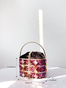 Khung kim loại & Long lanh & Đồ trang trí Rhinestone Tối Túi xach tay , Hoàn hảo Đối với Các bữa tiệc - Màu Hồng Tươi - Xem 11