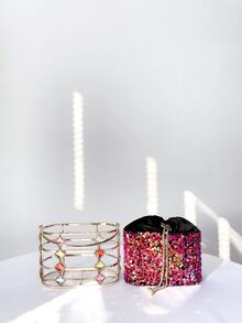 Khung kim loại & Long lanh & Đồ trang trí Rhinestone Tối Túi xach tay , Hoàn hảo Đối với Các bữa tiệc - Màu Hồng Tươi - Xem 9