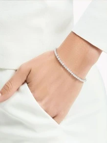 1pc 3mm Top Quality Hip Hop Four Claw Round Cut Moissanite Diamond Tennis Chain Bracelet In White Gold S925 Sterling Silver Shining Light Luxury And High-End Exquisite Bracelet Fine Jewelry Gifts For Girls - 16.5cm - View 2