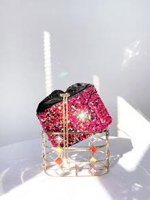 Khung kim loại & Long lanh & Đồ trang trí Rhinestone Tối Túi xach tay , Hoàn hảo Đối với Các bữa tiệc - Màu Hồng Tươi - Xem 6