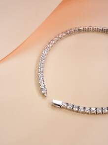 1pc 3mm Top Quality Hip Hop Four Claw Round Cut Moissanite Diamond Tennis Chain Bracelet In White Gold S925 Sterling Silver Shining Light Luxury And High-End Exquisite Bracelet Fine Jewelry Gifts For Girls - 16.5cm - View 5