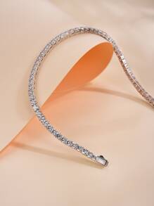 1pc 3mm Top Quality Hip Hop Four Claw Round Cut Moissanite Diamond Tennis Chain Bracelet In White Gold S925 Sterling Silver Shining Light Luxury And High-End Exquisite Bracelet Fine Jewelry Gifts For Girls - 16.5cm - View 4