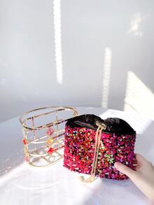 Khung kim loại & Long lanh & Đồ trang trí Rhinestone Tối Túi xach tay , Hoàn hảo Đối với Các bữa tiệc - Màu Hồng Tươi - Xem 7