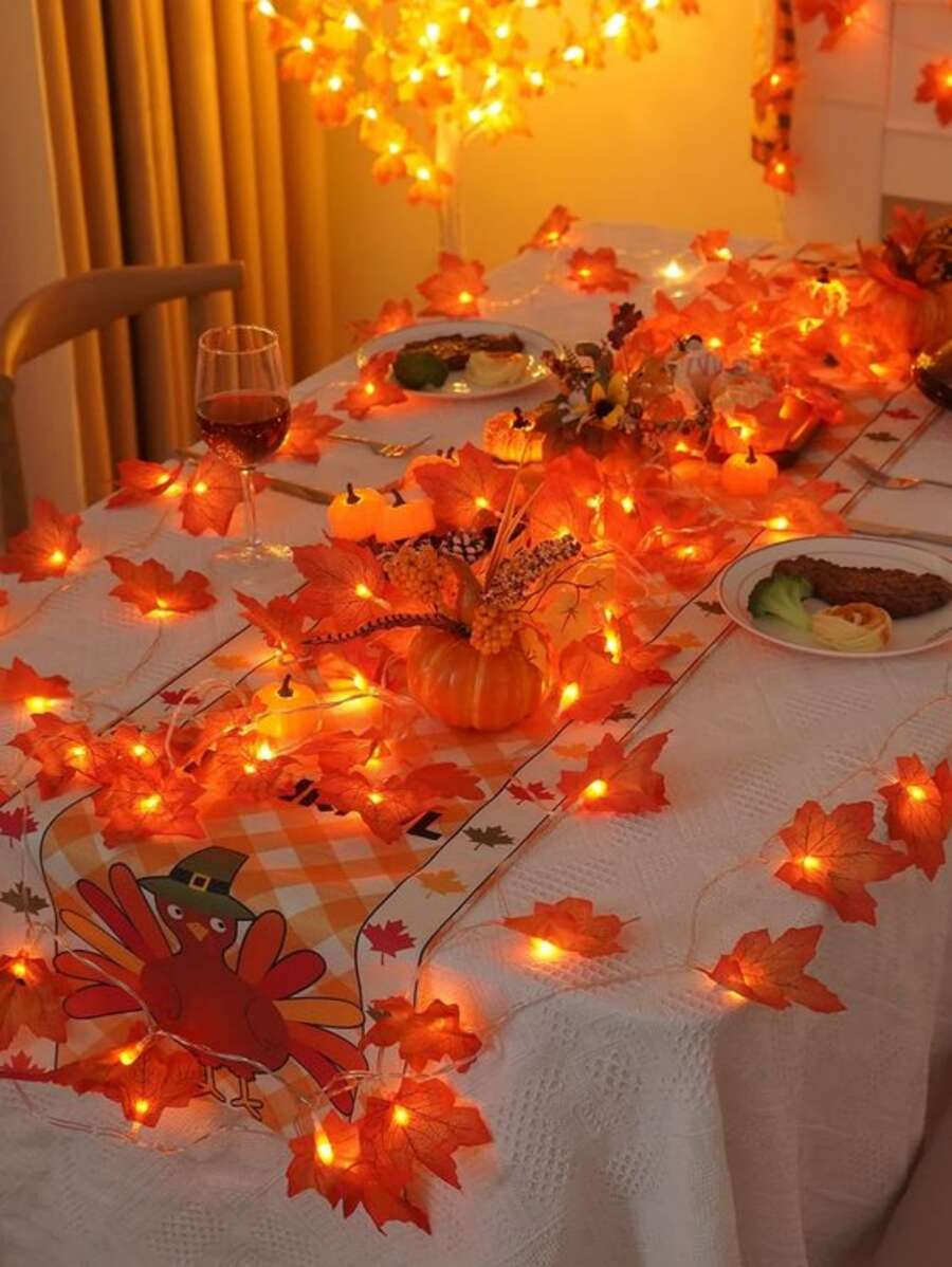 1入組楓葉造型LED仙女,適用於感恩節,萬聖節,柵欄,派對,樓梯裝飾用品,禮物適用於媽媽,母親節,女性